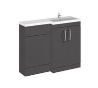 Balterley Right-Hand Bathroom Vanity And Wc Unit Combination With Basin - 1100mm - Gloss Grey With Chrome Handles