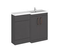 Balterley Right-Hand Bathroom Vanity And Wc Unit Combination With Basin - 1100mm - Gloss Grey With Copper Handles
