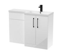 Balterley Right-Hand Bathroom Vanity And Wc Unit Combination With Basin - 1100mm - Gloss White With Black Handles