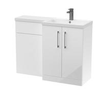 Balterley Right-Hand Bathroom Vanity And Wc Unit Combination With Basin - 1100mm - Gloss White With Brushed Pewter Handles