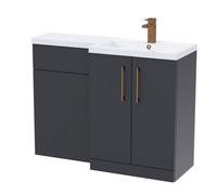 Balterley Right-Hand Bathroom Vanity And Wc Unit Combination With Basin - 1100mm - Satin Dark Grey With Brushed Bronze Handles