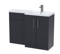 Balterley Right-Hand Bathroom Vanity And Wc Unit Combination With Basin - 1100mm - Satin Dark Grey With Brushed Pewter Handles