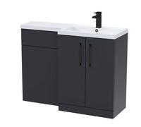 Balterley Right-Hand Bathroom Vanity And Wc Unit Combination With Basin - 1100mm - Satin Dark Grey With Black Handles