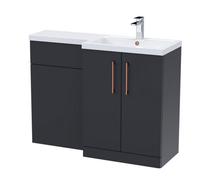 Balterley Right-Hand Bathroom Vanity And Wc Unit Combination With Basin - 1100mm - Satin Dark Grey With Copper Handles