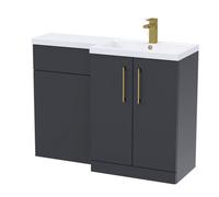 Balterley Right-Hand Bathroom Vanity And Wc Unit Combination With Basin - 1100mm - Satin Dark Grey With Brushed Brass Handles