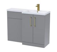 Balterley Right-Hand Bathroom Vanity And Wc Unit Combination With Basin - 1100mm - Satin Grey With Brushed Brass Handles