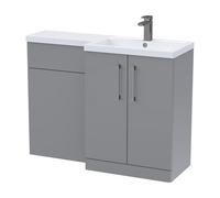 Balterley Right-Hand Bathroom Vanity And Wc Unit Combination With Basin - 1100mm - Satin Grey With Brushed Pewter Handles