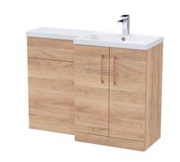 Balterley Light Oak Bathroom Vanity Unit with Basin & WC, Copper Handles, Right Hand, 1100mm x 390mm