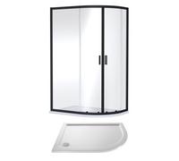 6mm Toughened Safety Glass Right Hand Offset Quadrant Shower Enclosure and Resin Shower Tray - 1200 x 900 x 1900mm - Matt Black Frame - White Tray