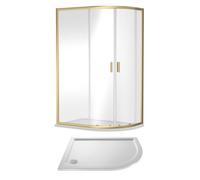 6mm Toughened Safety Glass Right Hand Offset Quadrant Shower Enclosure and Resin Shower Tray - 1200 x 900 x 1900mm - Brushed Brass Frame - White Tray