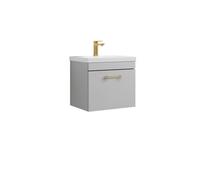 Balterley Rio 1 Drawer Wall Hung Vanity Basin Unit - 500mm - Gloss Grey Mist With Brushed Brass D Handle (Tap Not Included)