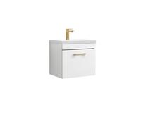 Balterley Rio 1 Drawer Wall Hung Vanity Basin Unit - 500mm - Gloss White With Brushed Brass D-Shaped Handle (Tap Not Included)