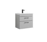 Balterley Rio 2 Drawer Wall Hung Vanity Basin Unit - 600mm - Gloss Grey Mist With Black D Handles (Tap Sold Separately)