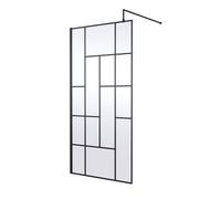 Balterley Rolleston Contemporary Bathroom Abstract Frame Design 8mm Glass Wetroom Screen, 1950 X 1000 X 14mm, Matt Black