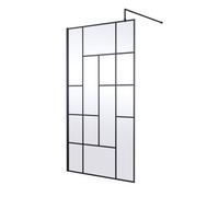 Balterley Rolleston Contemporary Bathroom Abstract Frame Design 8mm Glass Wetroom Screen, 1950 X 1100 X 14mm, Matt Black