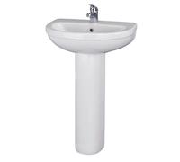Balterley 555mm Bathroom Sink, Full Pedestal Ceramic Round Bowl Bathroom Wash Basin Sink with Overflow, 1 Tap Hole, Floor Standing Basin Sinks for Cloakroom - 555 x 445 x 845mm (White)