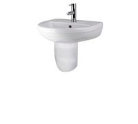 Balterley 500mm Bathroom Sink, Semi Pedestal Ceramic Round Bowl Bathroom Wash Basin Sink with Overflow, 1 Tap Hole, Wall Mounted Basin Sinks for Cloakroom - 500 x 416 x 466mm (White)