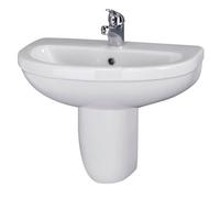 Balterley 555mm Bathroom Sink, Semi Pedestal Ceramic Round Bowl Bathroom Wash Basin Sink with Overflow, 1 Tap Hole, Wall Mounted Basin Sinks for Cloakroom - 555 x 445 x 498mm (White)