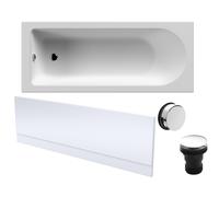 Balterley 1700 x 700mm Round Shower Bath with Leg Set, Chrome Waste & Front Bath Panel, Straight Single Ended Gloss White Soaking Bathtubs, Acrylic Baths for Bathrooms, Rectangular Soaking Bathtub