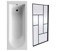 Balterley Round 1700x700 Bath Set - Leg Set & Black Abstract Screen in White Balterley White