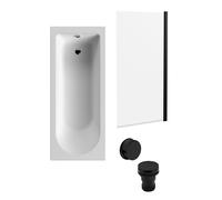 Round Single Ended 1700x700 Bath Set - Leg Set, Black Screen & Black Waste