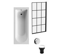 Balterley Round 1700x700 Bath Set - Leg Set, Black Square Screen & Chrome Waste in White Balterley White