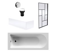 Balterley Round 1700x700 Bath Set - Panels, Black Abstract Screen & Chrome Waste in White Balterley White