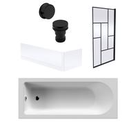 Balterley Round 1700x700 Bath Set - Panels & Black Abstract Screen & Waste in White Balterley White
