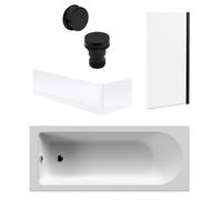 Balterley Round 1700x700 Bath Set - Panels & Black Screen &Black Waste in White Balterley White
