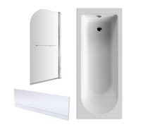 Round Single Ended 1700x750 Shower Bath Set - Front Panel, Chrome Straight Bath Screen with Towel Rail & Leg Set