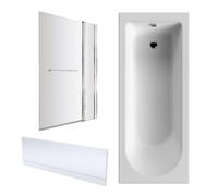 Balterley Round 1700x750 Shower Bath Set - Panel & Screen with Rail in White Balterley White
