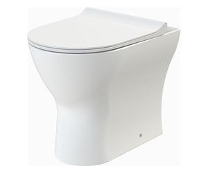 Balterley Round Back to Wall Toilet Pan & Soft Close Seat, Rimless Back to Wall Toilet Unit, Space Saving Toilets for Bathroom, BTW Toilets for Bathrooms - 365mm x 500mm x 417mm (White)