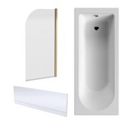 Round Single Ended 1700x700 Shower Bath Set - Front Panel, Brushed Brass Round Bath Screen & Leg Set