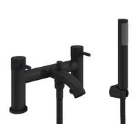 Round Deck Mounted Bath Shower Mixer Tap with Industrial Style Detailing - Black