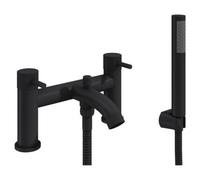 Balterley Round Deck Mounted Bath Shower Mixer Tap With Industrial Style Detailing - Black