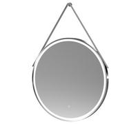 Round LED Illuminated Touch Sensor Framed Mirror with Demister & Strap, 800mm - Chrome/Grey