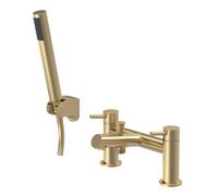 Balterley Bath Mixer Tap with Shower Kit, Dual Lever Round Bath Filler Tap, Round Head Showers for Bathrooms, Bathroom Taps with Shower Head and Hose Set - 228 x 156 x 119mm (Brushed Brass)