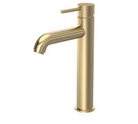 Balterley Tall Basin Mixer Tap, Mono Bathroom Taps, High Rise Monobloc Basin Sink Mixer Tap with Lever Handle, Round Body, Rounded Curved Down Spout Sink Taps - 52 x 188 x 298mm (Brushed Brass)
