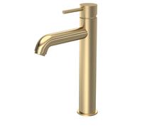 Round Minimalist Tall Mono Basin Mixer Tap - Brushed Brass