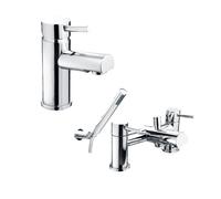 Balterley Round Mono Basin Mixer Tap & Bath Shower Mixer Tap with Kit Chrome in Silver Balterley Silver