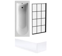 Balterley Round 1700x700 Bath Set - Panels & Black Square Screen in White Balterley White