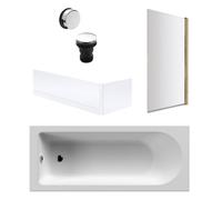 Round Single Ended 1700x700 Bath Set - Front & End Panels & Brushed Brass Screen & Chrome Waste