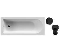 Balterley 1700 x 700mm Round Shower Bath with Leg Set & Black Waste, Straight Single Ended Gloss White Soaking Bathtubs, Acrylic Baths for Bathrooms, Rectangular Soaking Bathtub