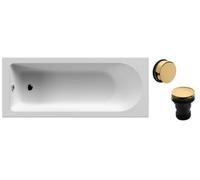 Balterley 1700 x 700mm Round Shower Bath with Leg Set & Brushed Brass Waste, Straight Single Ended Gloss White Soaking Bathtubs, Rectangular Soaking Bathtub, Acrylic Baths