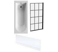 Balterley Round Single Ended Bath, Black Framed Screen And Front Panel - 1700X700mm