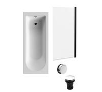 Round Single Ended 1700x700 Bath Set - Leg Set, Black Screen & Chrome Waste