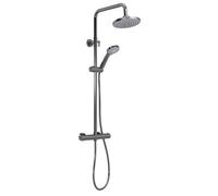 Round Thermostatic Shower Kit with Fixed Head & Adjustable Handset - Brushed Pewter