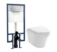 Balterley Round Wall Hung Pan Seat Concealed Cistern Round Push Button Plate in White Balterley White