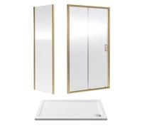 Balterley Ruwa Sliding Shower Suite: 6mm Glass Tray Door Panel 1200x760mm Brass in Metallics Balterley Metallics