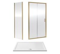 Balterley Ruwa Sliding Shower Suite: 6mm Glass Tray Door Panel 1400x900mm Brass in Metallics Balterley Metallics